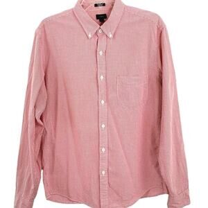 J Crew Red Gingham Button Down Shirt Classic Preppy Men Large Slim